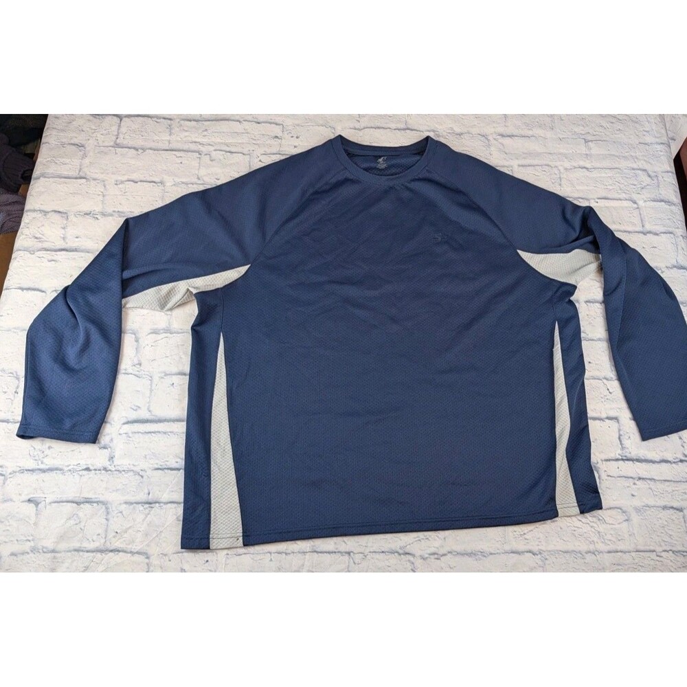 Starter Mens Long Sleeve Athletic Shirt 2XL Dri-Star Athletic Navy And White